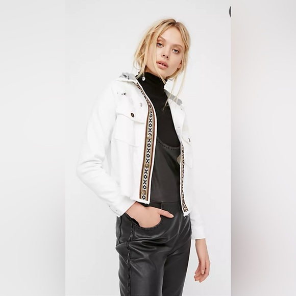 Free People Jackets & Blazers - Free People Women’s Weekend Wanderer White /Gray Hood LS BD Cotton Jacket Size S